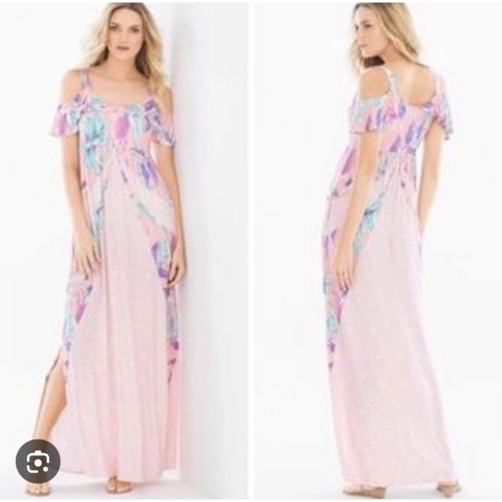 NEW Soma Pink Tropical Floral Cold Shoulder Santa Ana Maxi Dress Soft Jersey XL